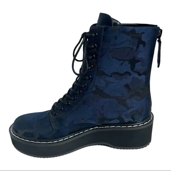 Kendall & Kylie Hunt2 Navy and Black Combat Moto Lace-Up Lug Platform Sole Boot - Picture 3 of 7